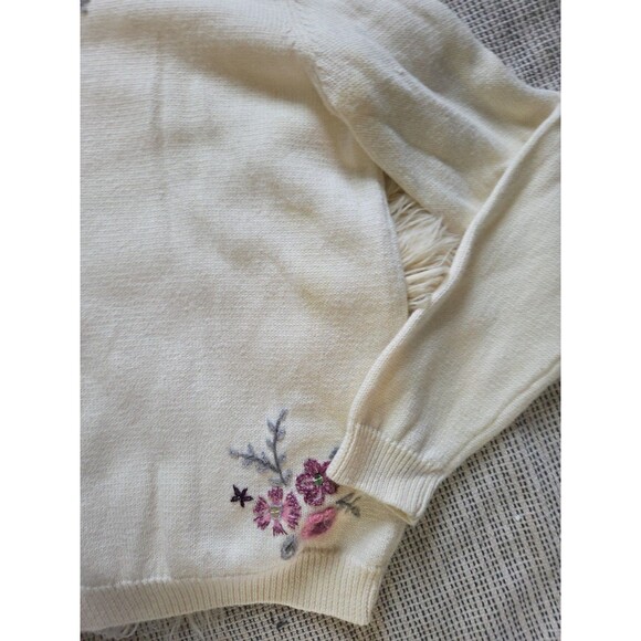 Alfred Dunner Embroidered Sweater Petite S Floral Cream & Pink Spring Pullover - Picture 6 of 9